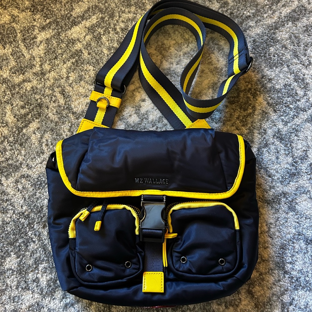 MZ Wallace Dark Blue and Bright Yellow Messenger Bag